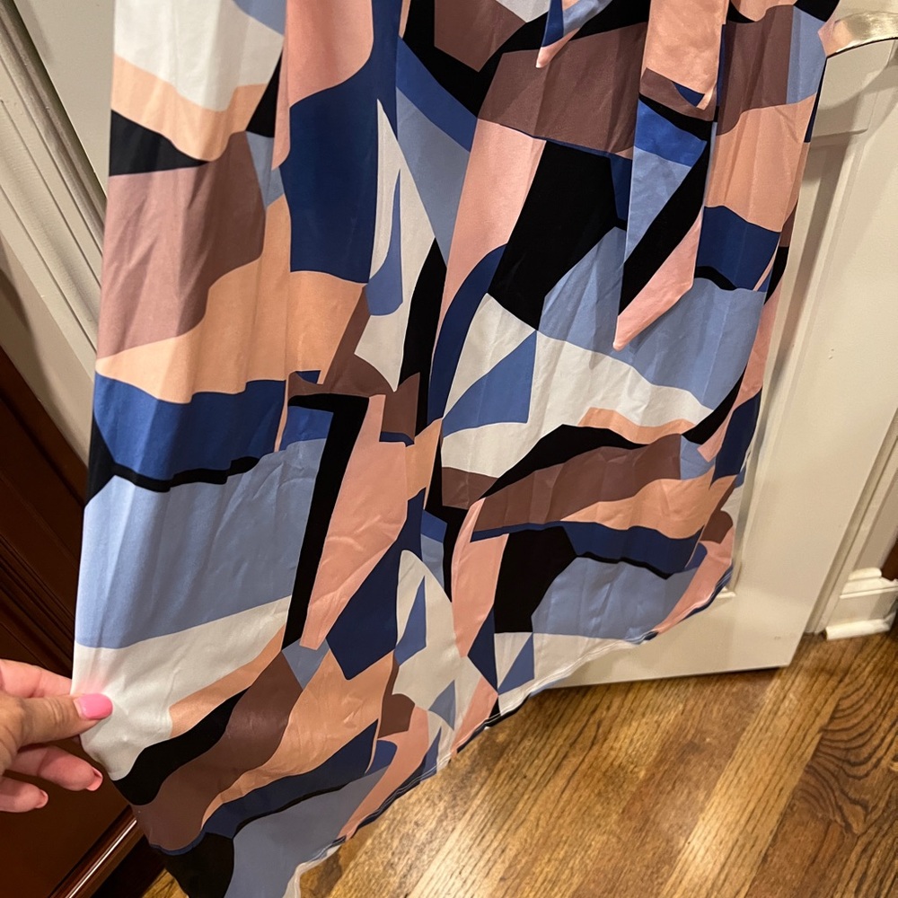 Pink Blue White Geometric Print Wrap Maxi Dress Sz Large - Picture 6 of 6
